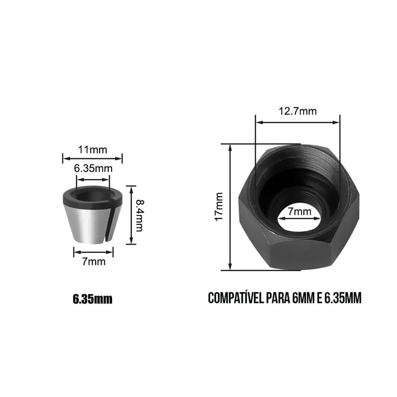 Kit Porca + Pinça para Tupia Laminadora - 6mm, 6.35mm ou 8mm