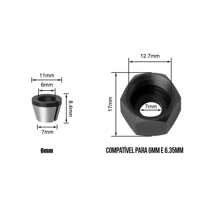 Kit Porca + Pinça para Tupia Laminadora - 6mm, 6.35mm ou 8mm