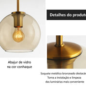 Pendente Globo de Vidro Conhaque Design Nórdico