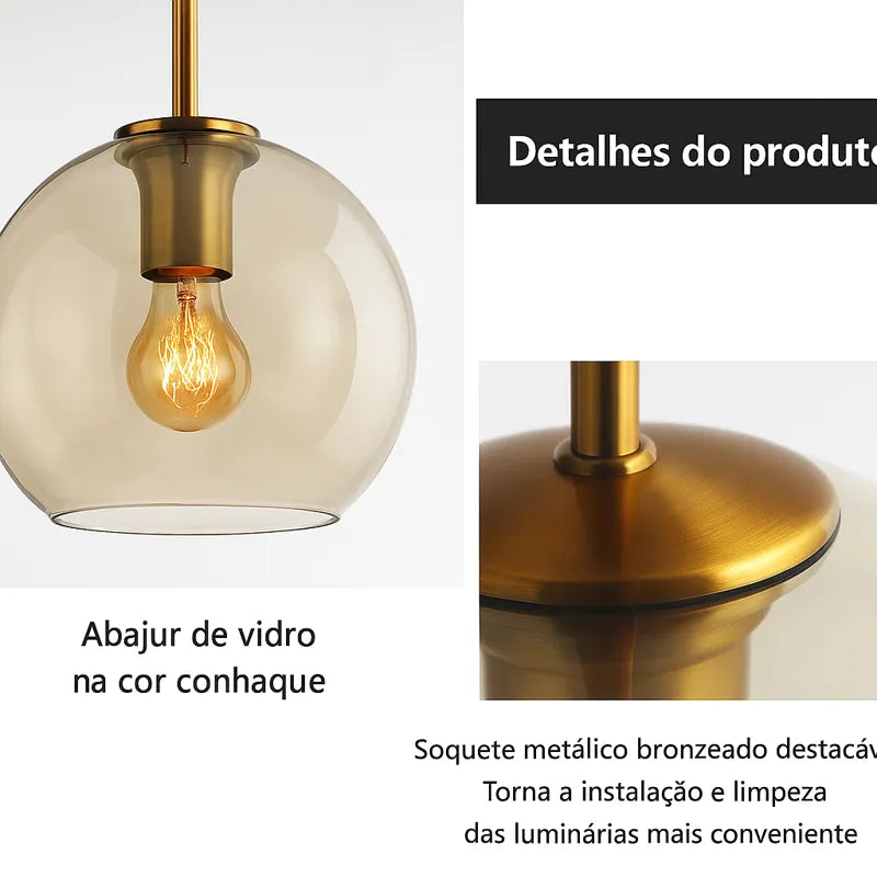 Pendente Globo de Vidro Conhaque Design Nórdico