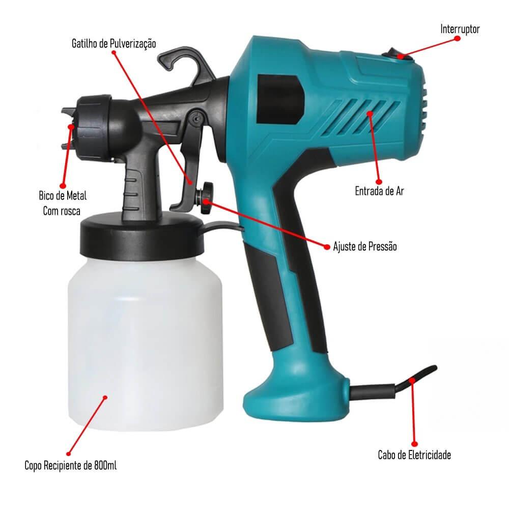 Pistola de Pintura Elétrica com Compressor 450W e Reservatório 800ml - Akada Brasil