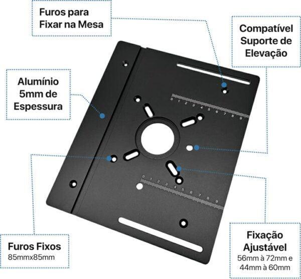 Placa InvertRouter Pro Black com Elevação para Tupia Manual - Akada Brasil