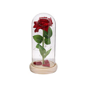 Luminária Rosa Encantada com Luz LED e Base de Madeira - Presente Romântico
