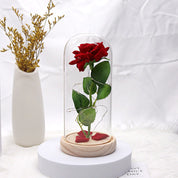 Luminária Rosa Encantada com Luz LED e Base de Madeira - Presente Romântico