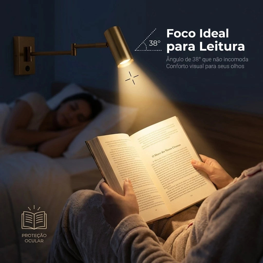 Arandela Articulada LED 6W, 3 Temperaturas, Dourado Escovado