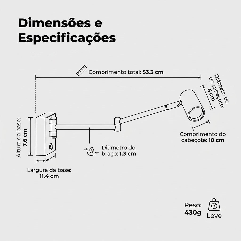 Arandela Articulada LED 6W, 3 Temperaturas, Dourado Escovado