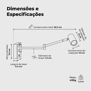 Arandela Articulada LED 6W, 3 Temperaturas, Dourado Escovado