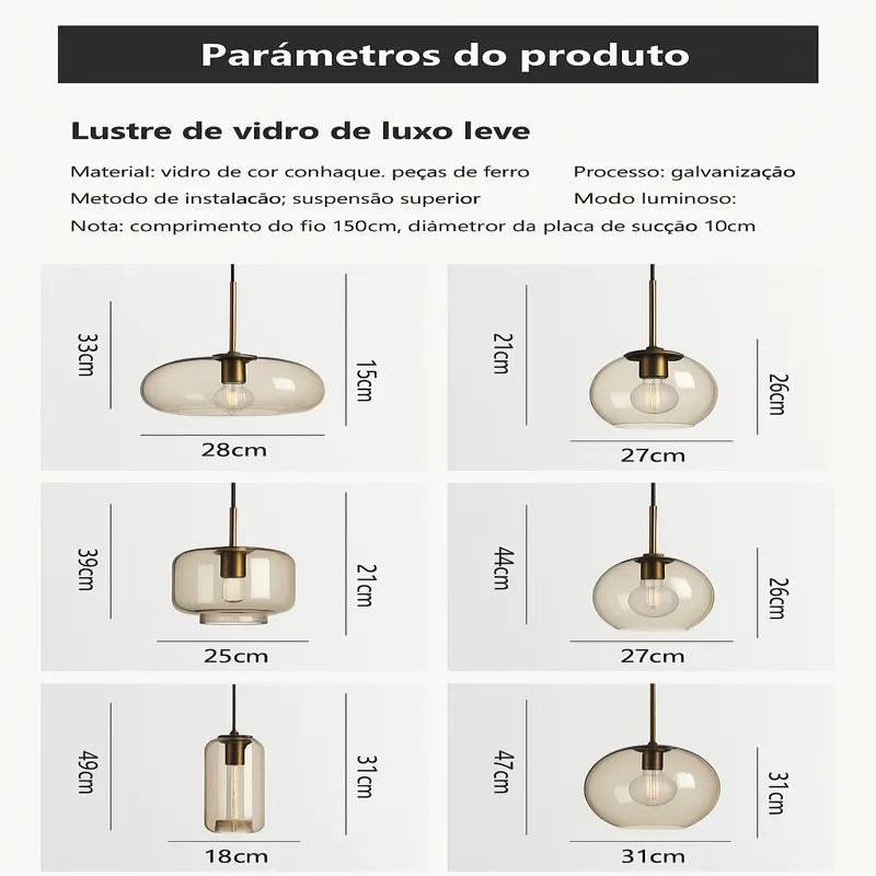 Pendente Globo de Vidro Conhaque Design Nórdico